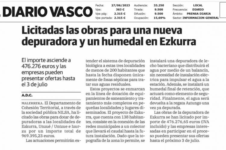 Fotografía del pantallazo de la noticia en la edición impresa del Diario Vasco