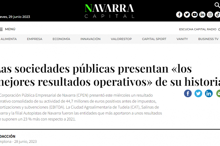 Fotografía del pantallazo de la noticia en la edición online de Navarra Capital 