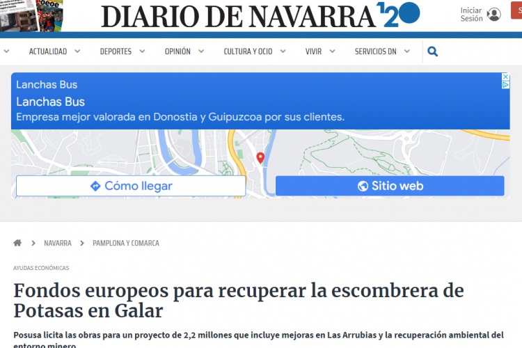 Fotografía del pantallazo de la noticia en la edición online de Diario de Navarra