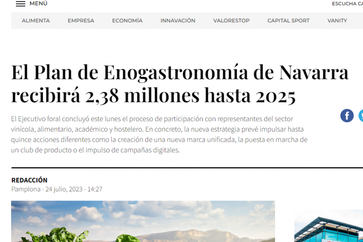 Fotografía del pantallazo de la noticia en la edición online de Navarra Capital 