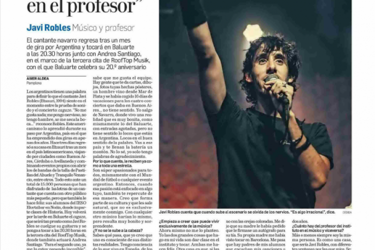 Fotografía del pantallazo de la noticia en la edición impresa del Diario de Navarra