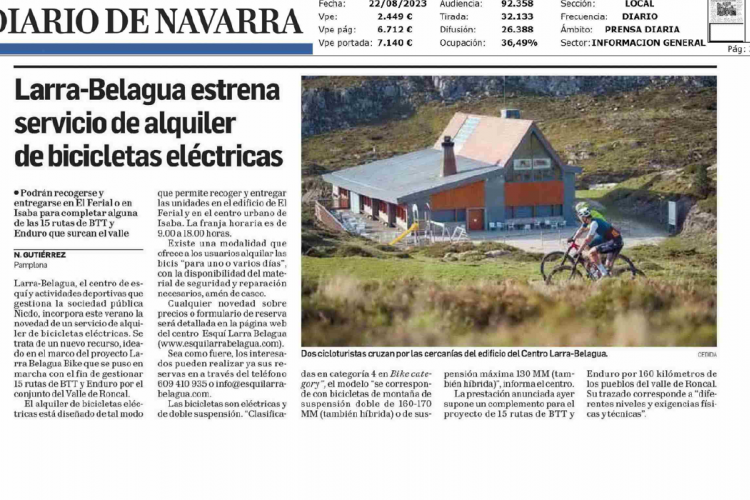 Fotografía del pantallazo de la noticia en la edición impresa del Diario de Navarra