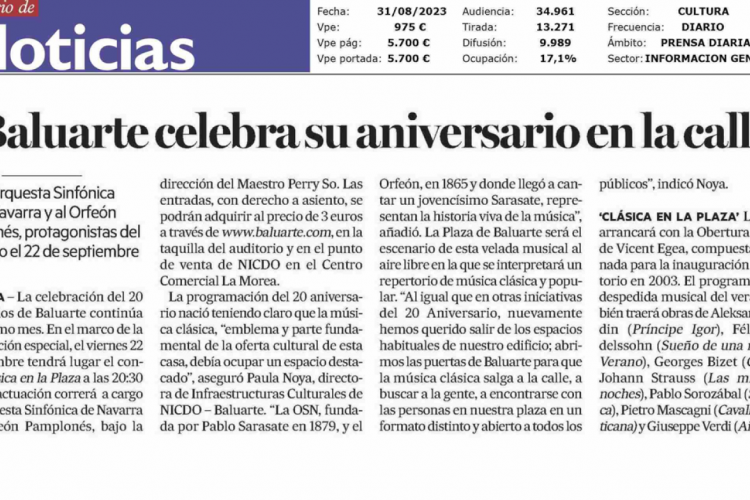 Fotografía del pantallazo de la noticia en la edición impresa del Diario de Noticias