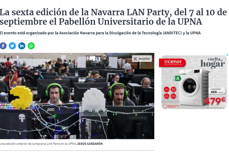 Fotografía del pantallazo de la noticia en la edición online de Diario de Navarra