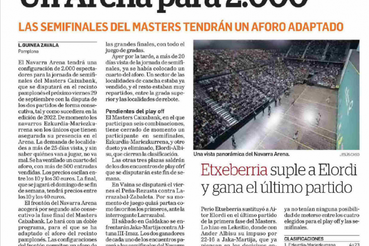 Fotografía del pantallazo de la noticia en la edición impresa del Diario de Navarra