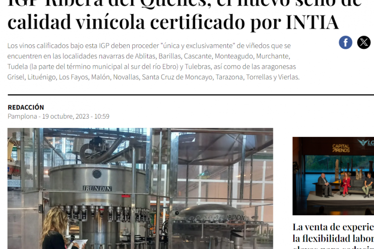 Fotografía del pantallazo de la noticia en la edición online de Navarra Capital