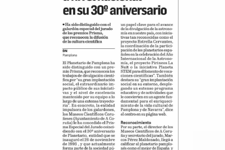 Fotografía del pantallazo de la noticia en la edición impresa del Diario de Navarra