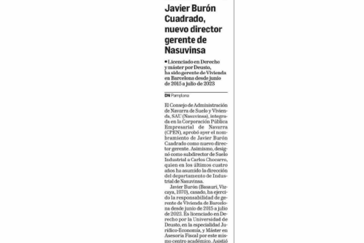 Fotografía del pantallazo de la noticia impresa del Diario de Navarra