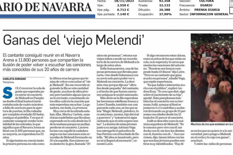 Fotografía del pantallazo de la noticia en la edición impresa del Diario de Navarra