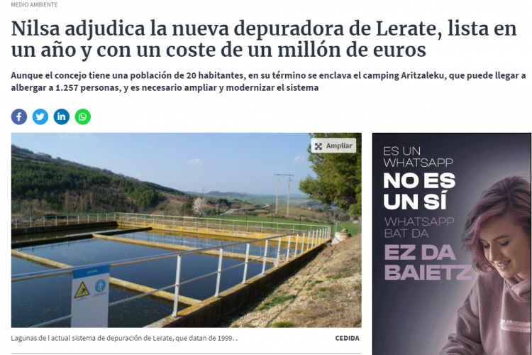 Fotografía del pantallazo de la noticia en la edición online del Diario de Navarra