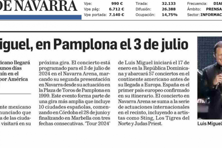 Fotografía del pantallazo de la noticia en la edición impresa de Diario de Navarra