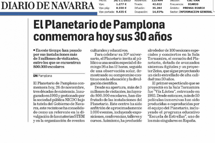 Fotografía del pantallazo de la noticia en la edición impresa del Diario de Navarra
