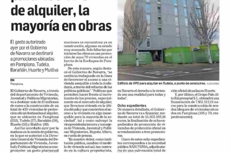 Fotografía del pantallazo de la noticia en la edición impresa de Diario de Navarra