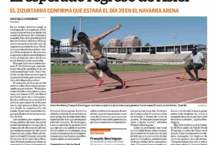 Fotografía del pantallazo de la noticia en la edición impresa de Diario de Navarra