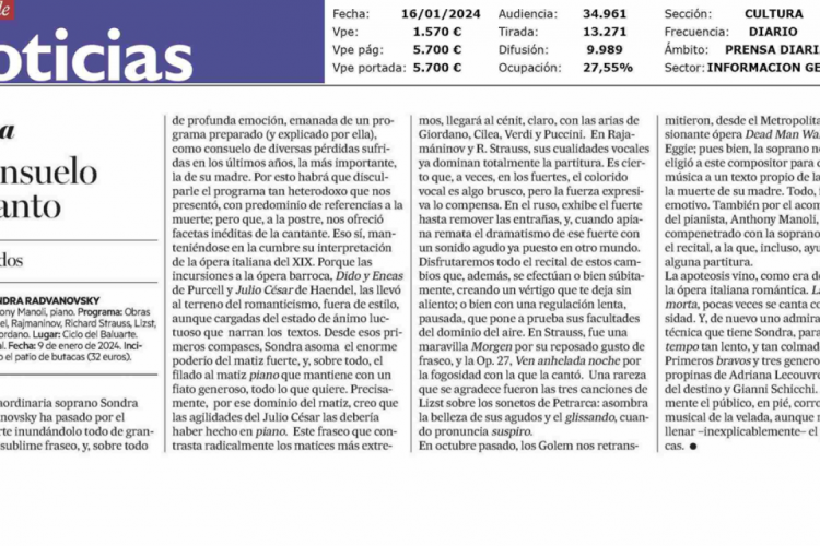 Fotografía del pantallazo de la noticia en la edición impresa de Diario de Noticias 