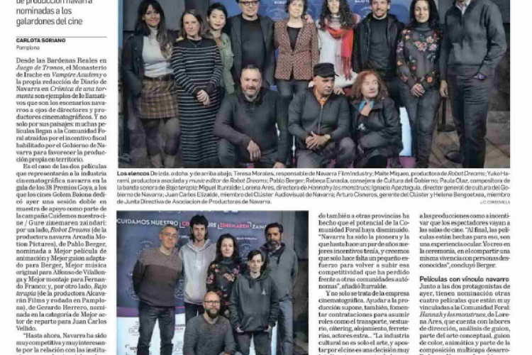 Fotografía del pantallazo de la noticia en la edición impresa del Diario de Navarra