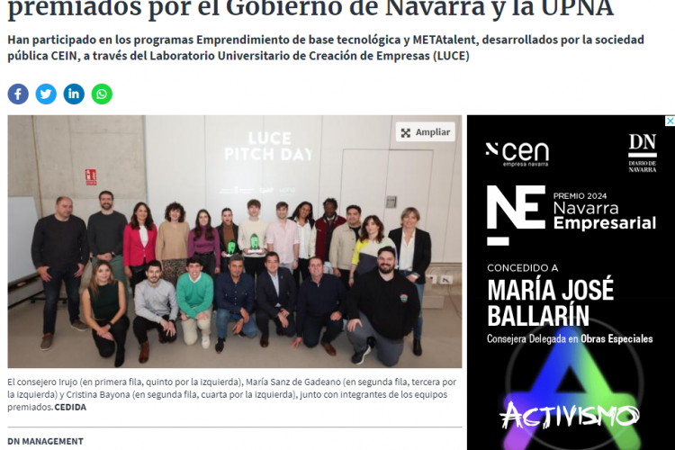 Fotografía del pantallazo de la noticia en la edición online del Diario de Navarra