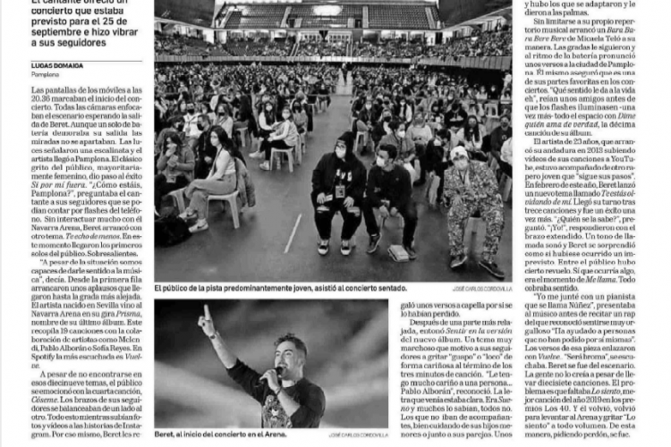 Fotografia del pantallazo de la noticia en la edición impresa del Diario de Navarra