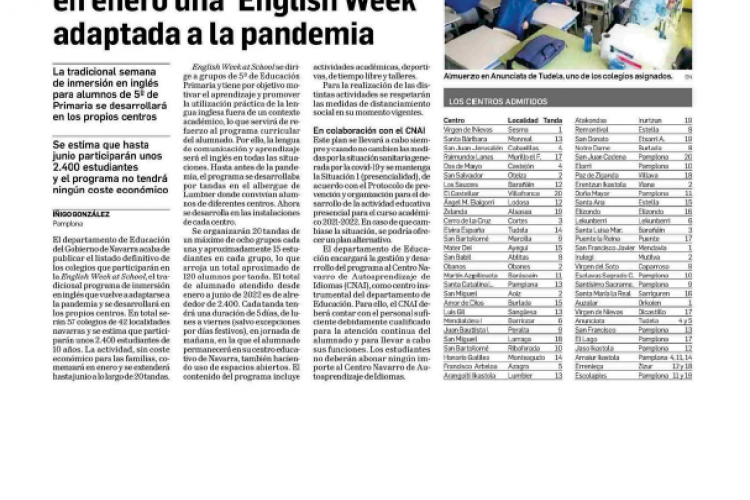 Fotografia del pantallazo de la noticia en la edición impresa del Diario de Navarra