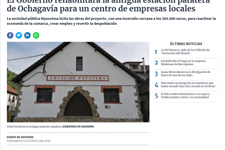 Fotografia del pantallazo de la noticia en la edición online del Diario de Navarra
