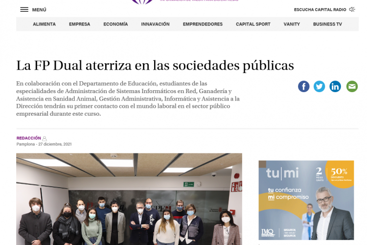 Fotografia del pantallazo de la noticia en la edición online de Navarra Capital