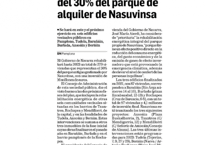 Fotografia del pantallazo de la noticia en la edición impresa del Diario de Navarra