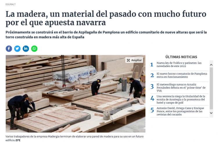 Fotografia del pantallazo de la noticia en la edición online del Diario de Navarra
