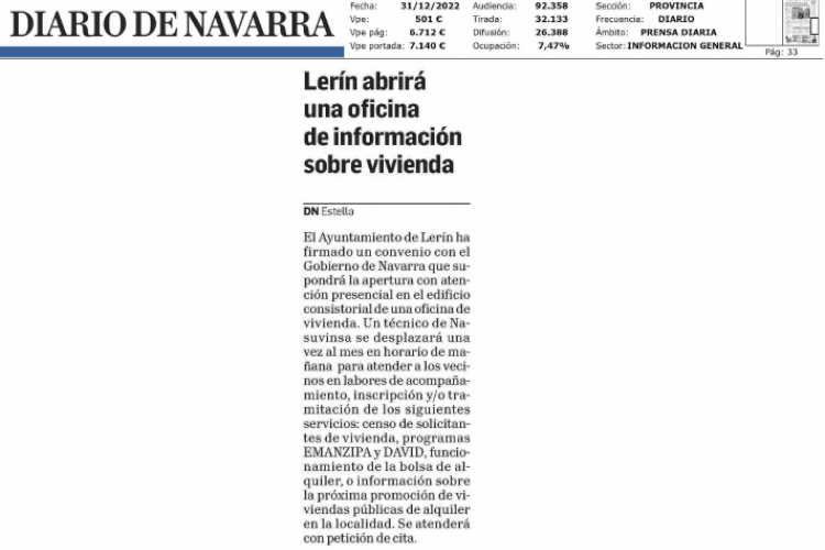 Fotografía del pantallazo de la noticia en la edición impresa del Diario de Navarra