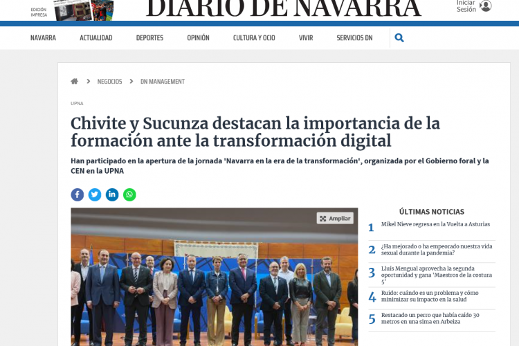 Fotografia del pantallazo de la noticia en la edición online del Diario de Navarra