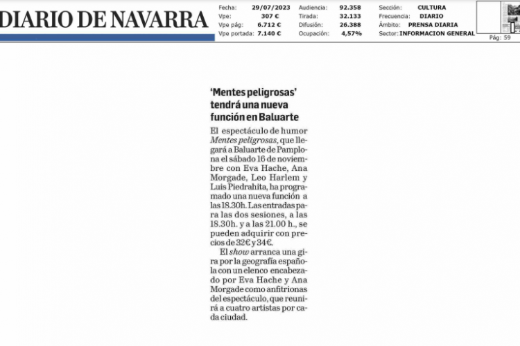 Fotografía del pantallazo de la noticia impresa de Diario de Navarra