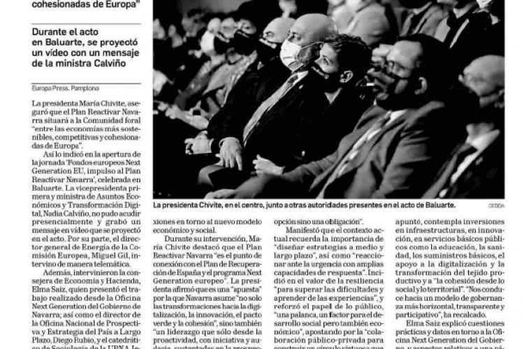 Fotografia del pantallazo de la noticia en la edición impresa del Diario de Navarra
