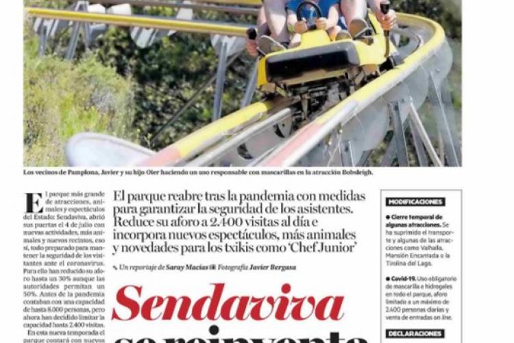 Primera página de las tres que Diario de Noticias dedica a la reapertura de Sendaviva