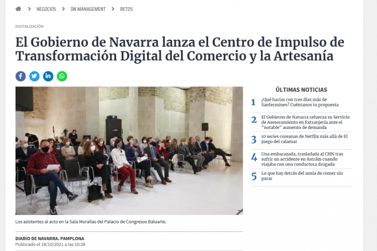 Fotografía del pantallazo de la noticia en la edición online del Diario de Navarra 