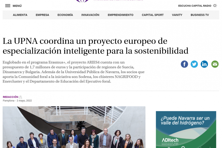 Fotografia del pantallazo de la noticia en la edición online de Navarra Capital