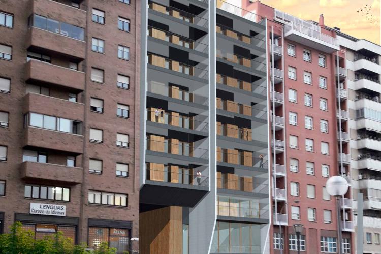 Recreación del edificio Passivhaus, construido en madera y energéticamente autosuficiente con biomasa y fotovoltaica