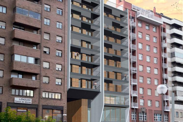 Recreación del edificio Passivhaus, construido en madera y energéticamente autosuficiente con biomasa y fotovoltaica